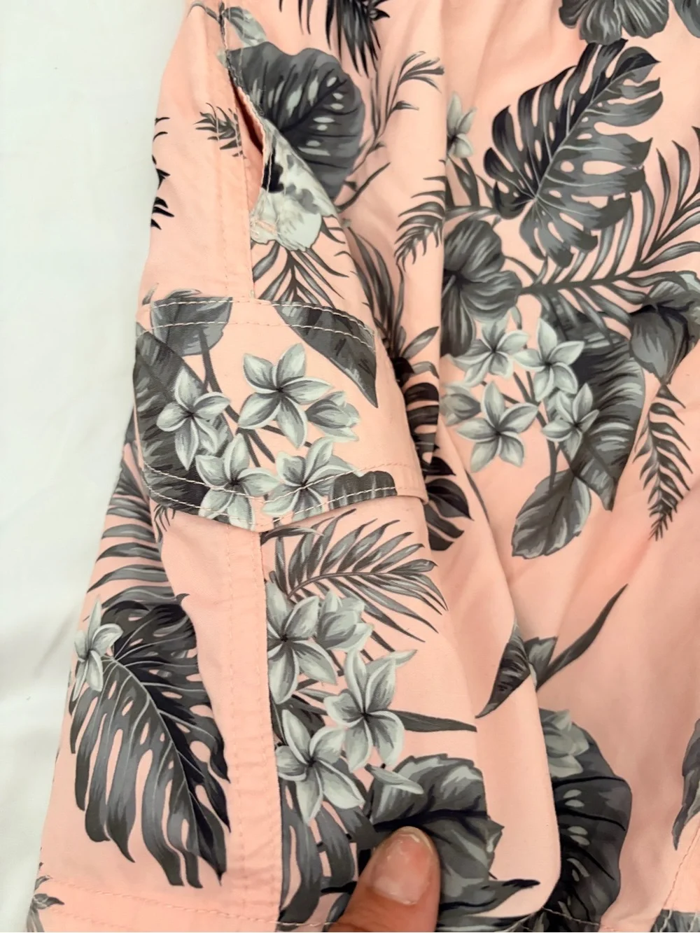 Men's Pink Tropical Floral Swim Trunks with Black Print